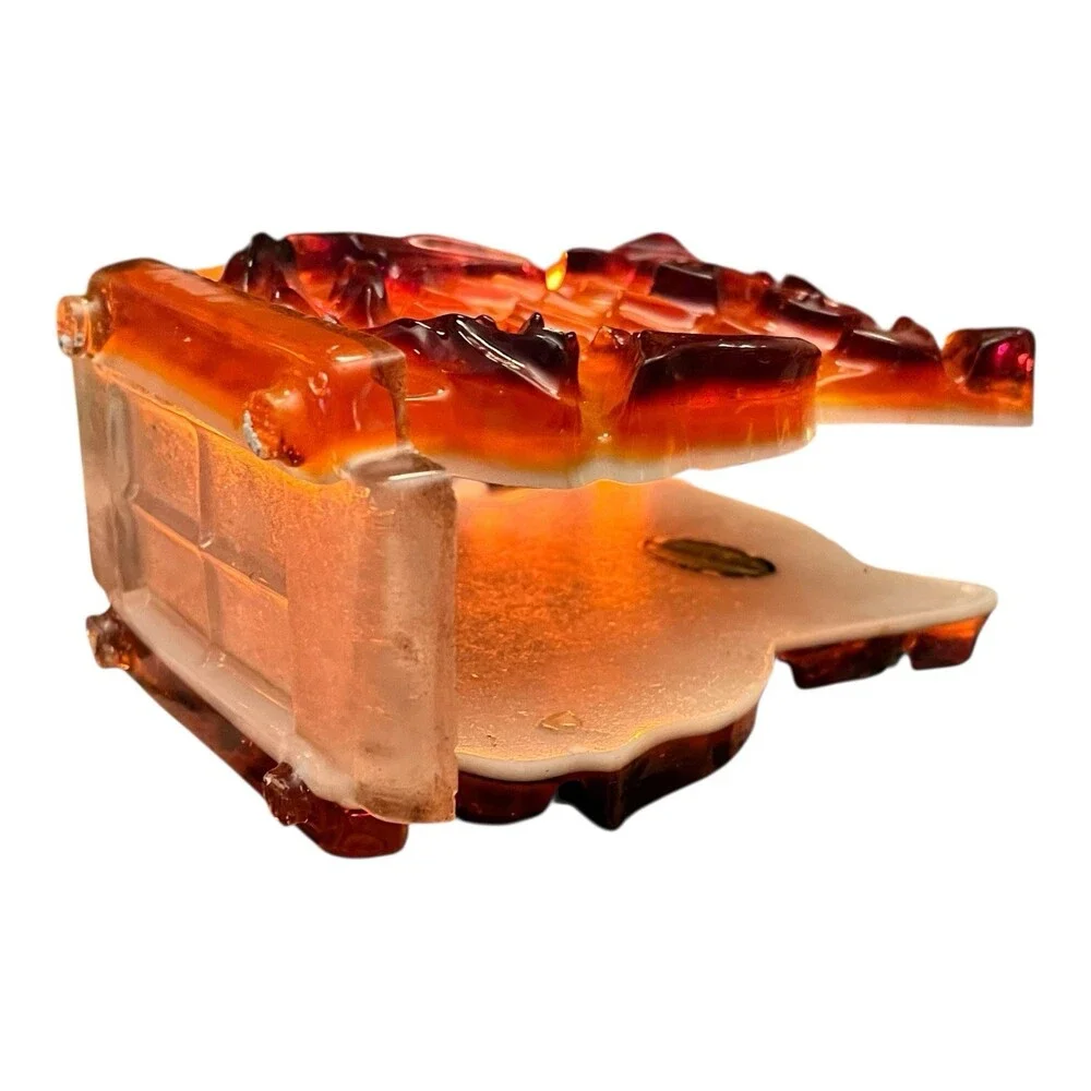 VTG Resin Lucite Hoot Owl Napkin Holder Amber Slag Acrylic MCM 5